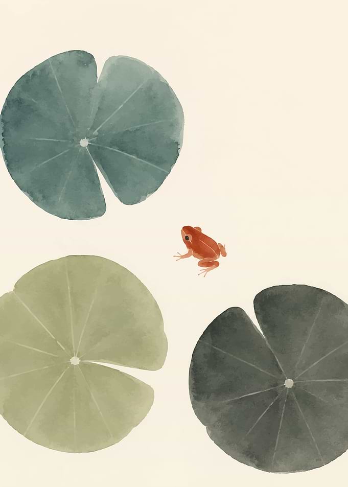 Minimalist Watercolor Frog and Lily Pads