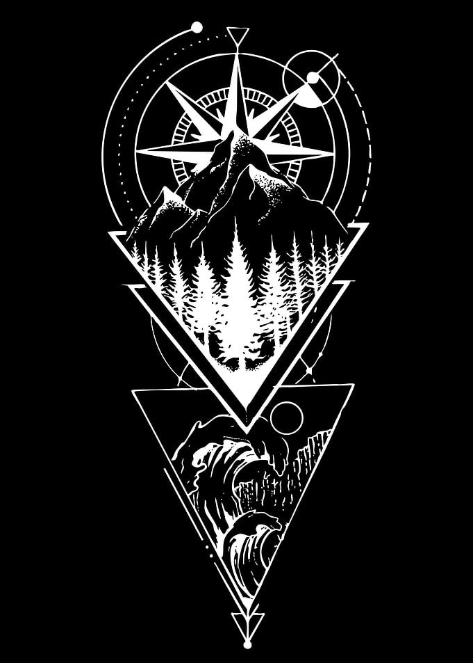 Geometric Mountain and Ocean Tattoo Design