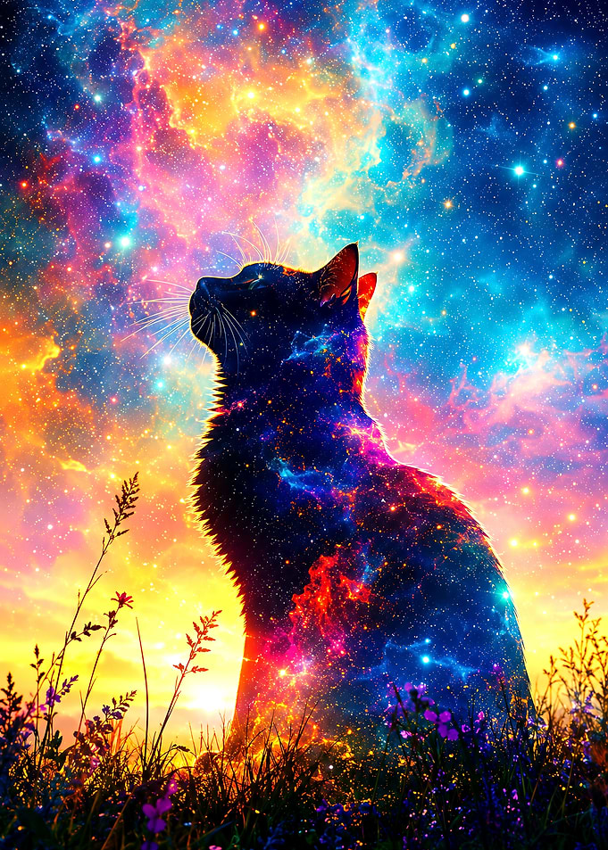Cosmic Galaxy Cat Silhouette