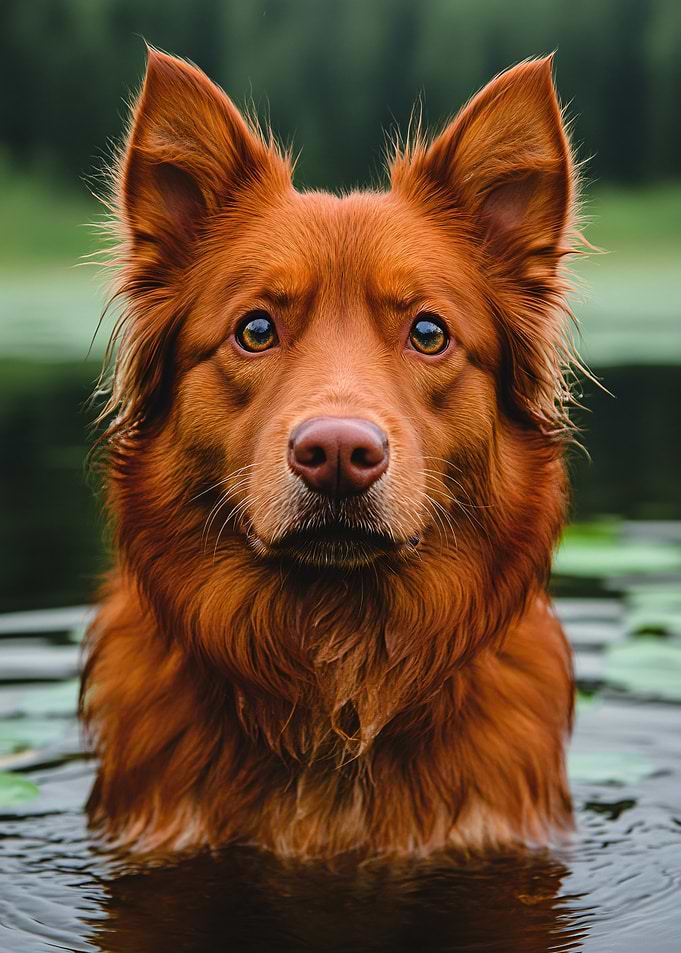 Portrait of a Red Dog Swimming