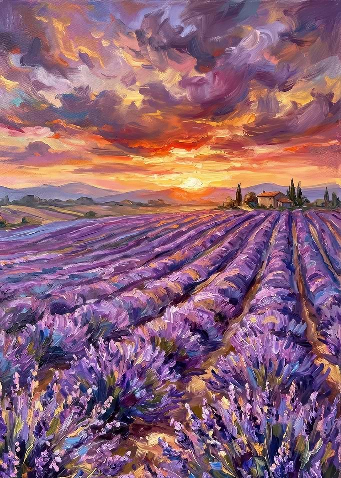Vibrant Lavender Field at Sunset