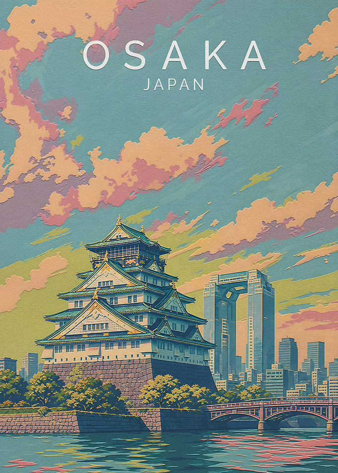 Osaka Japan Castle Travel Poster