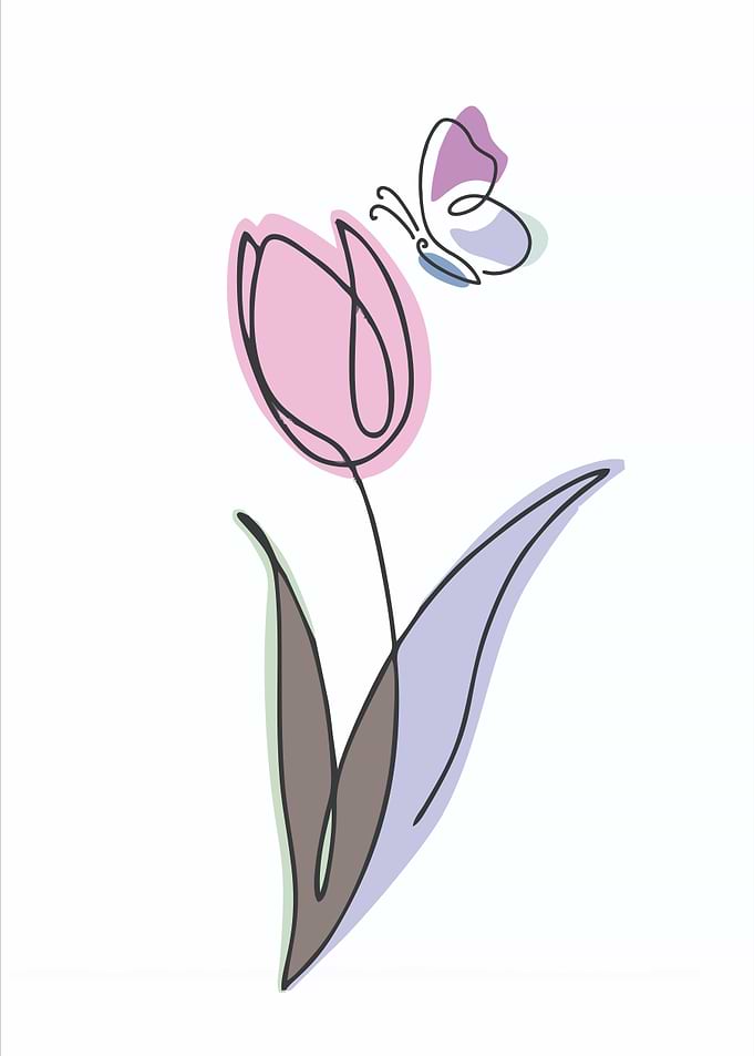 Minimalist Tulip and Butterfly Line Art
