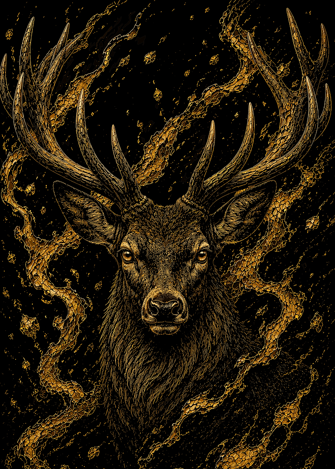Majestic Stag with Golden Accents