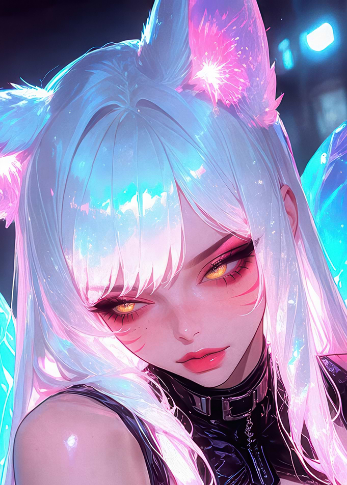 Neon Cyberpunk Fox Girl Portrait