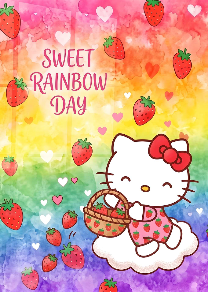 Hello Kitty Sweet Rainbow Strawberry Art
