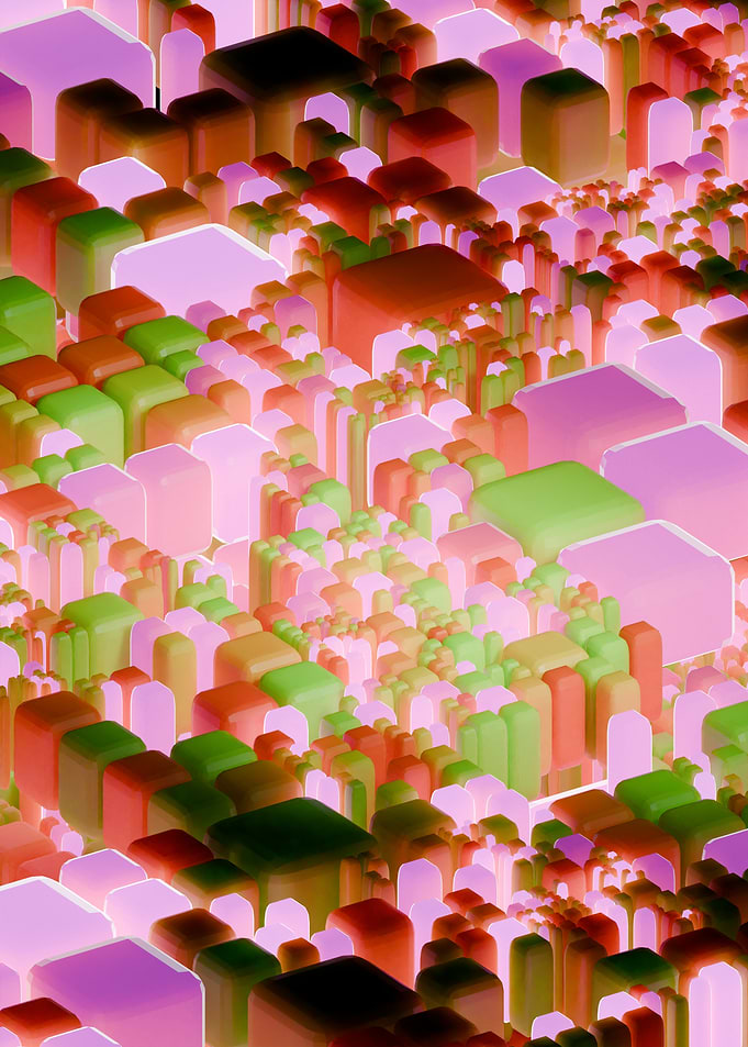 Abstract Glowing Neon Cube Field