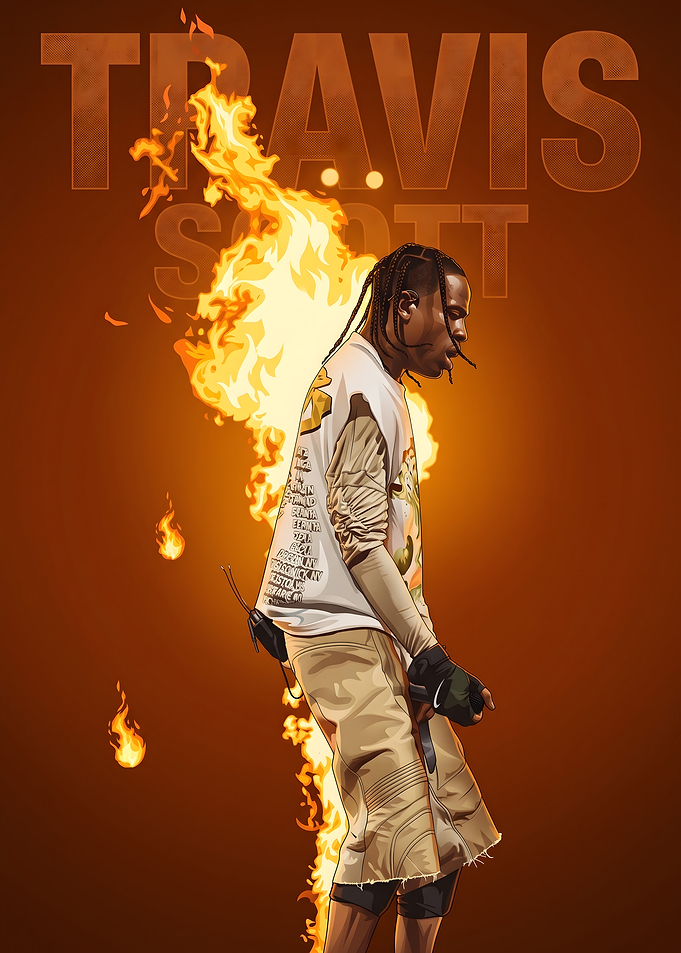 Travis Scott Flaming Digital Portrait