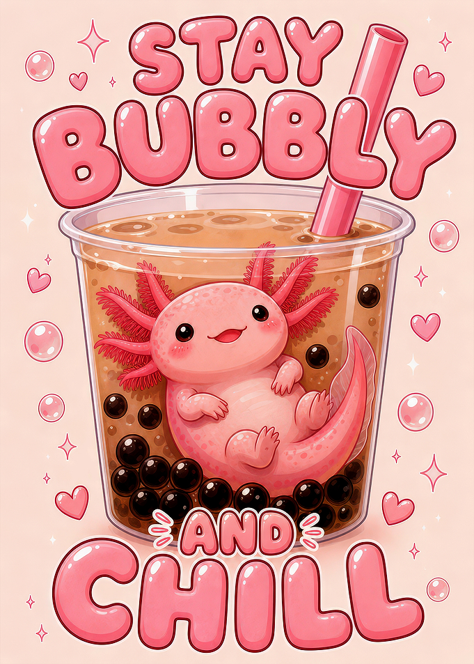 Cute Axolotl Bubble Tea Illustration