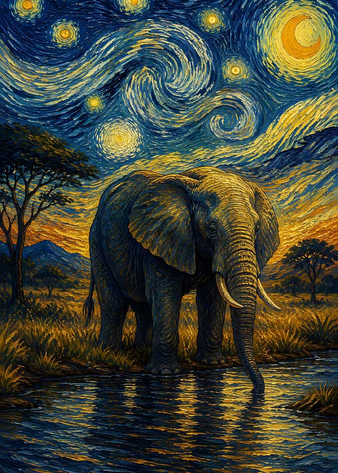 Elephant in Starry Night Style