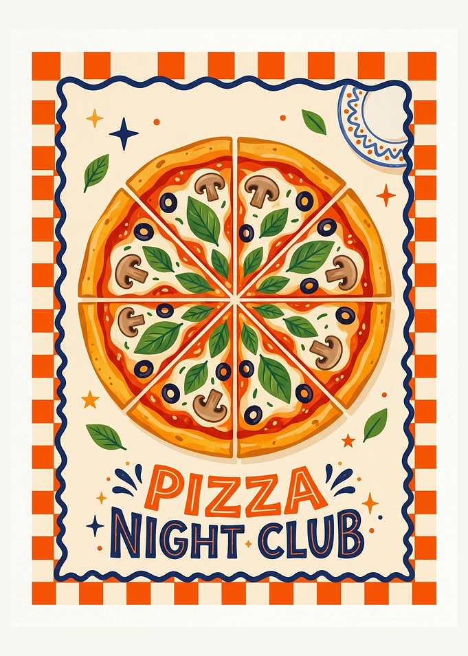 Pizza Night Club Retro Poster
