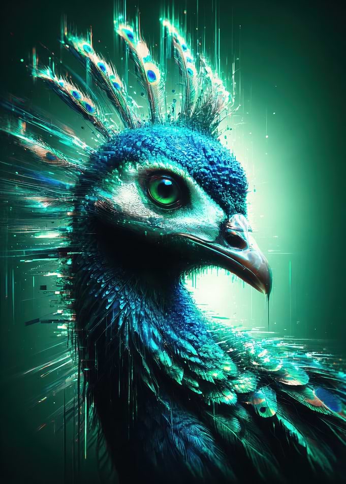 Digital Glitch Art Peacock Portrait