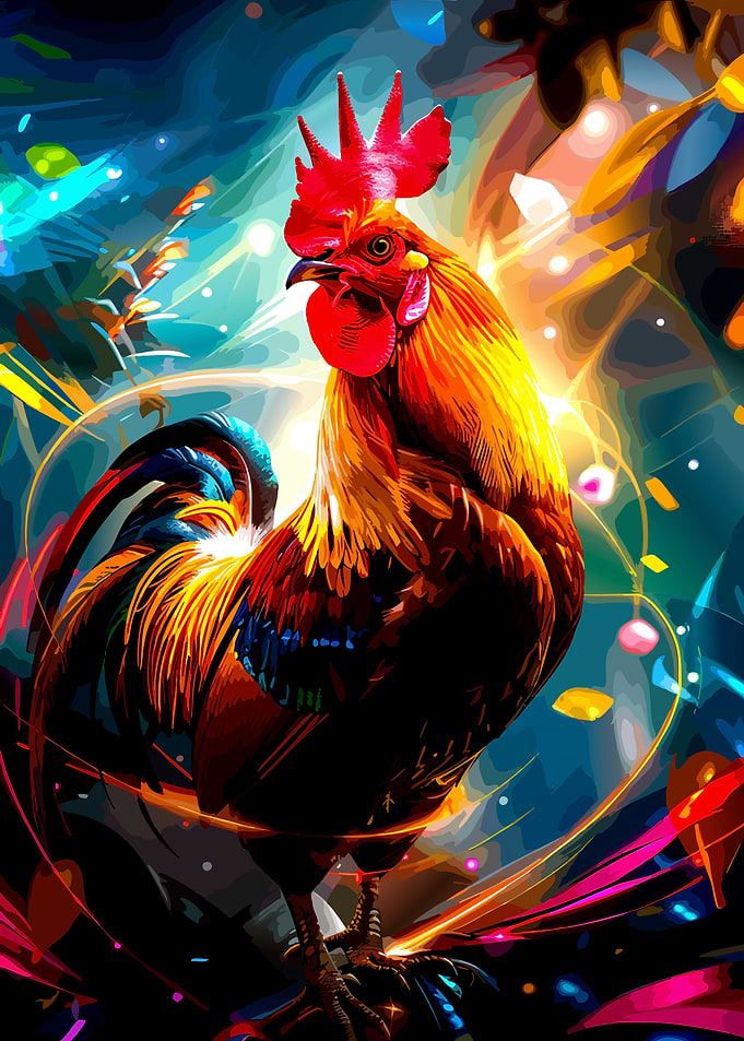Vibrant Abstract Rooster Portrait
