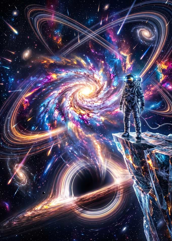 Astronaut Standing on Cosmic Cliff