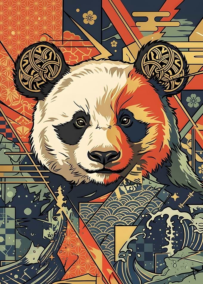 Stylized Japanese Art Panda Portrait