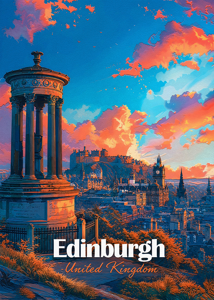 Edinburgh Scotland Sunset Travel Poster