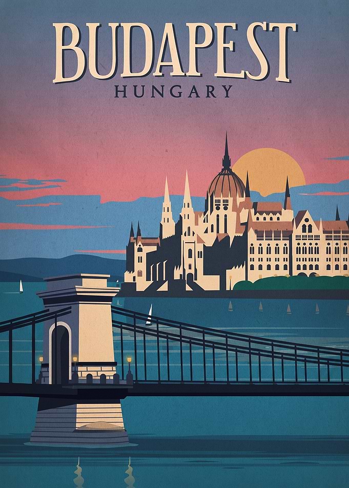 Budapest Hungary Vintage Travel Poster