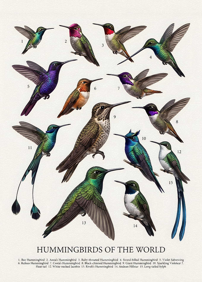 Hummingbirds of the World Educational Poster