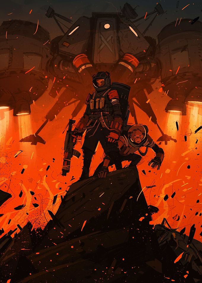 Sci-Fi Soldier and Monkey Companion