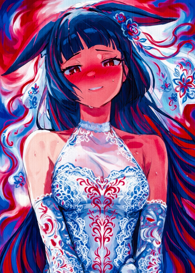 Anime Girl in Red and Blue