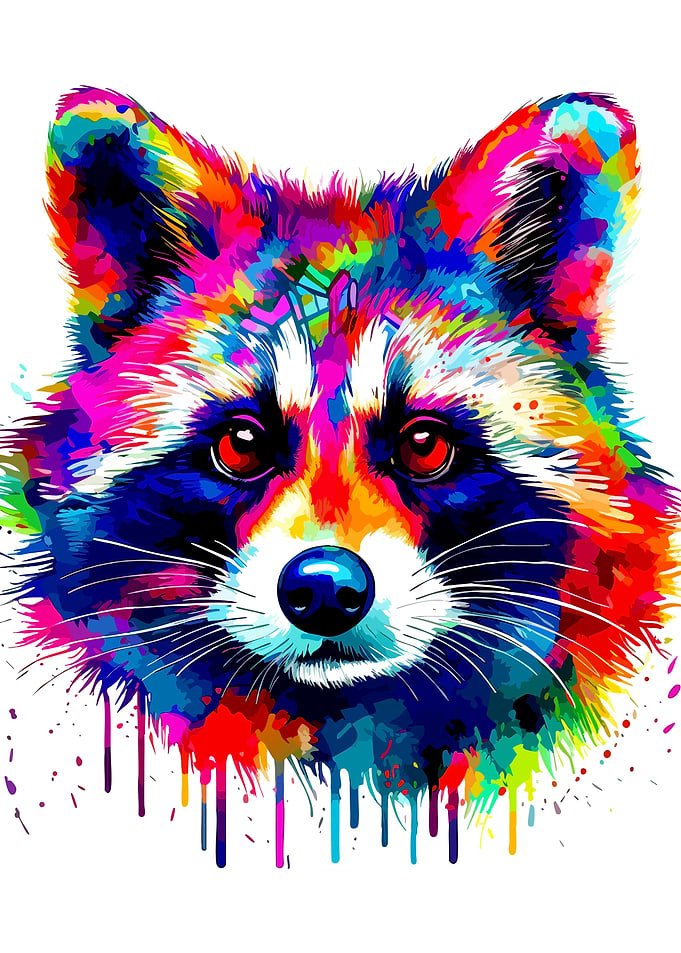Colorful Splatter Art Raccoon Portrait