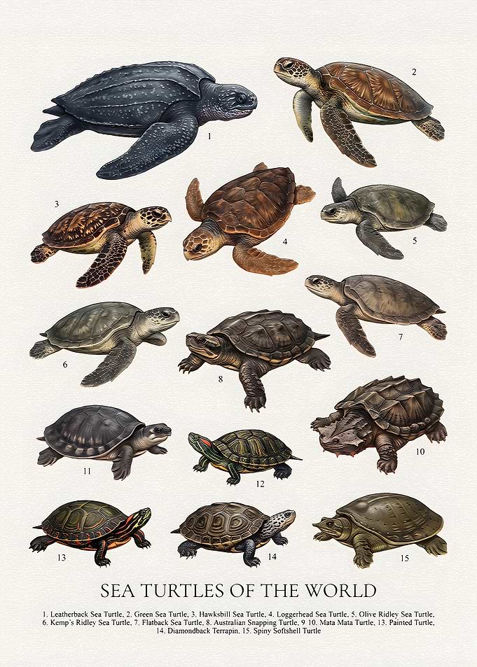 Sea Turtles of the World Poster