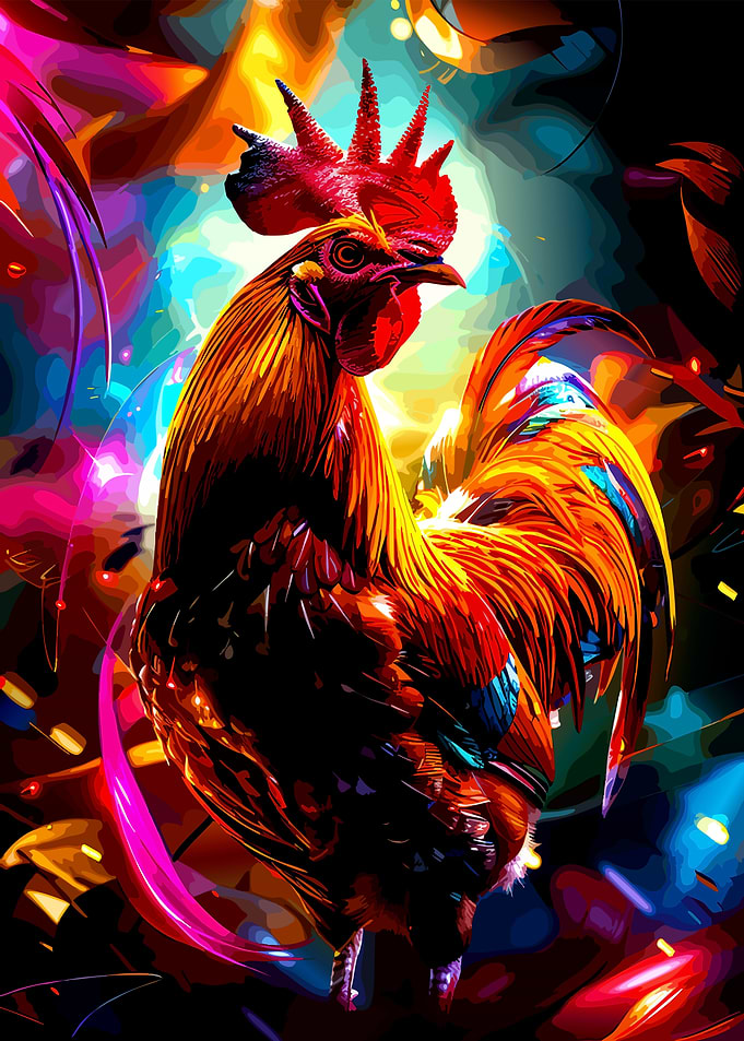 Vibrant Abstract Rooster Portrait