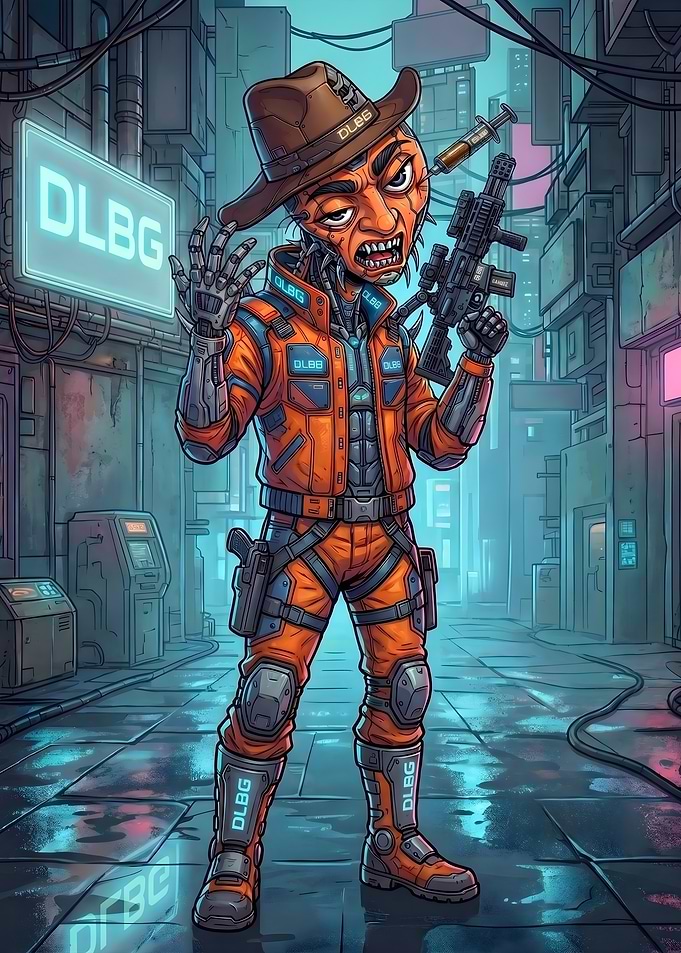 DLBG Cyberpunk #10: Cyberpunk Cowboy Mercenary in Neon City