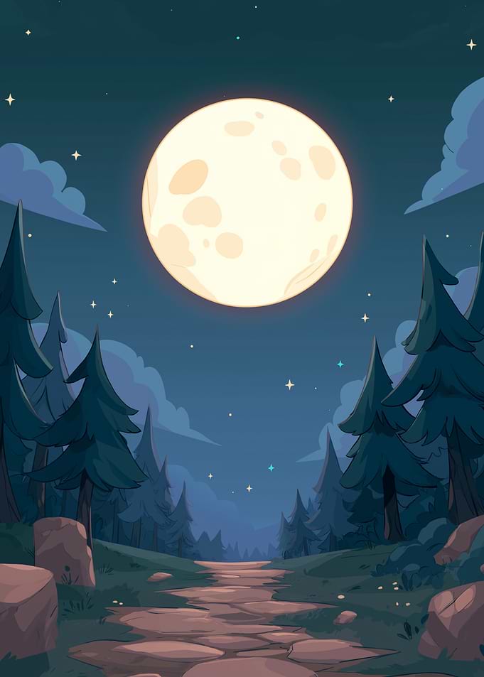 Full Moon Over Forest Path