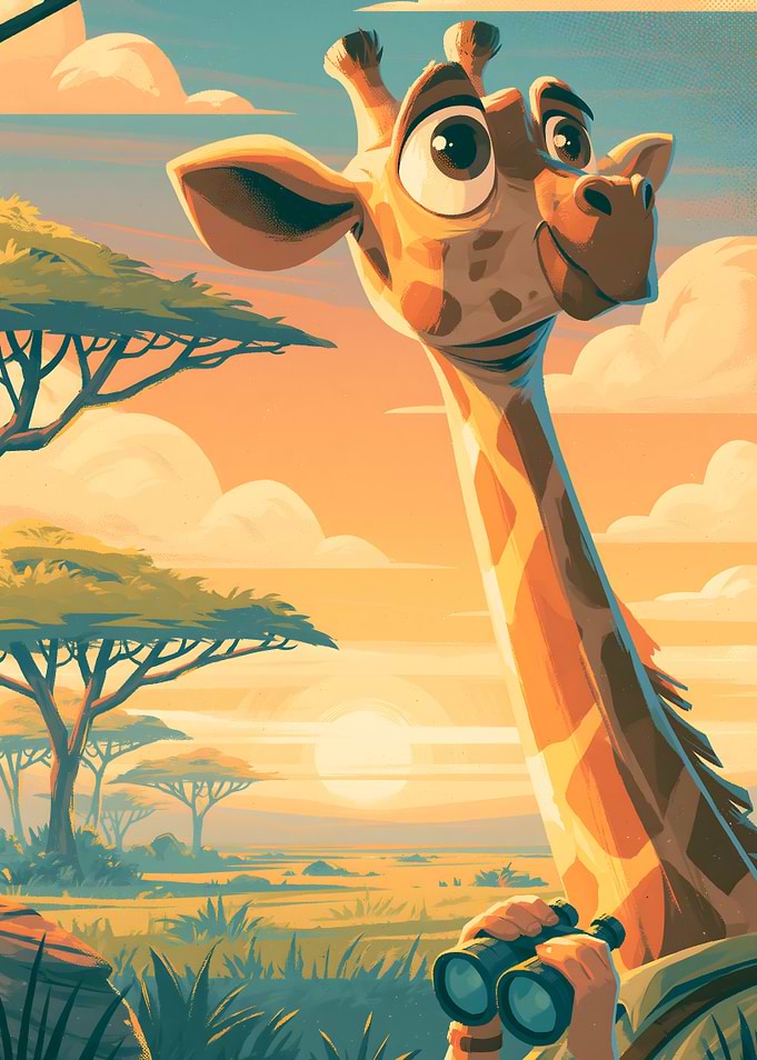 Cartoon Giraffe Exploring the Savannah