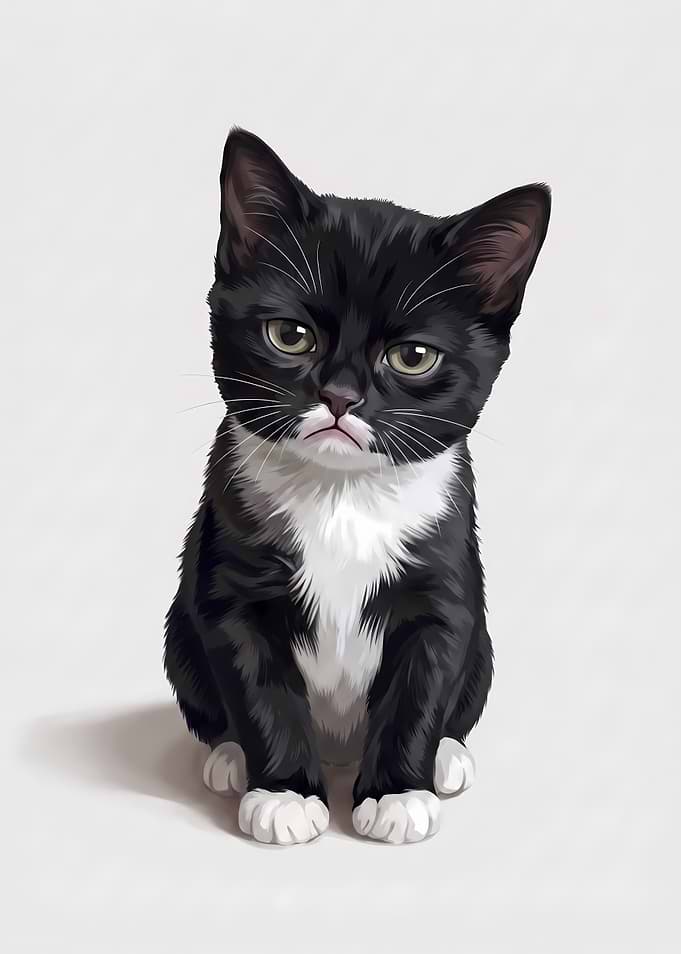 Cute Black and White Kitten Portrait