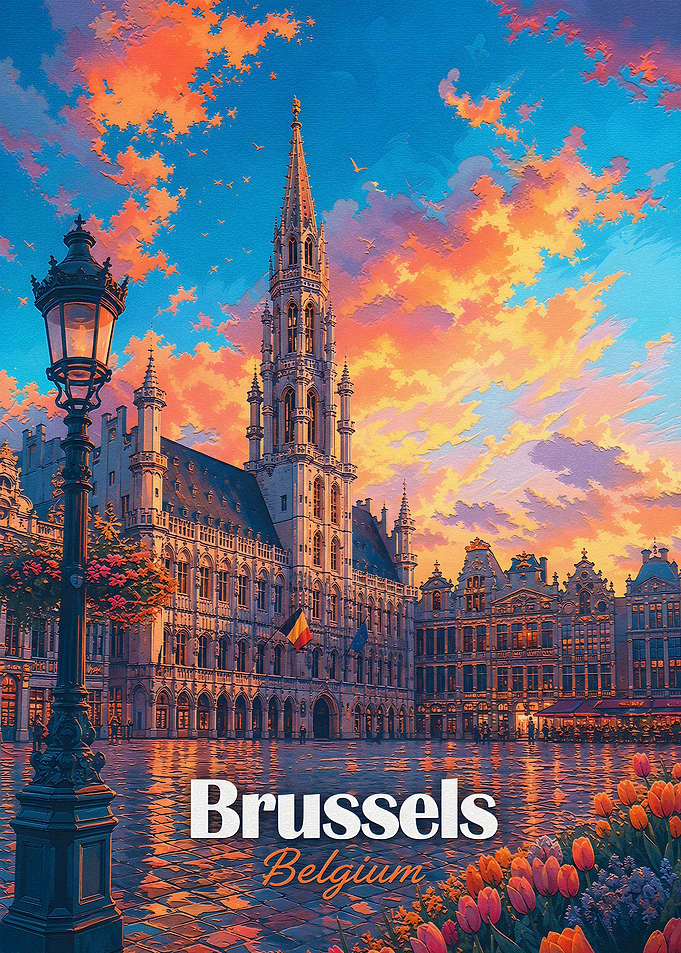 Brussels Grand Place Sunset Poster