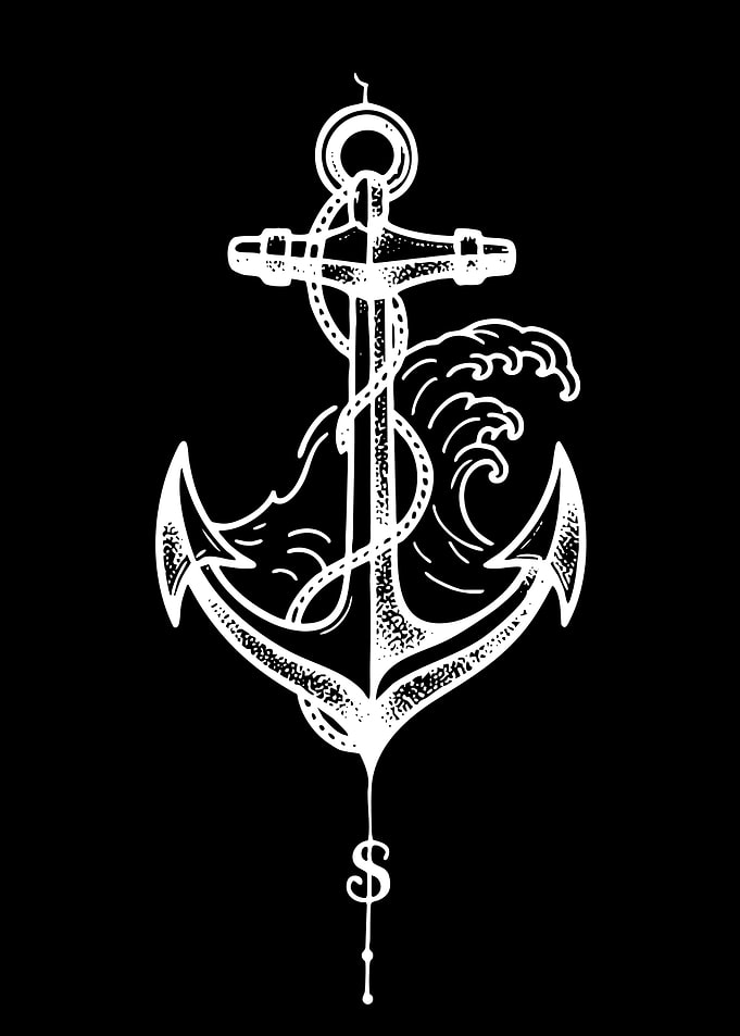 Minimalist Anchor and Wave Tattoo Design
