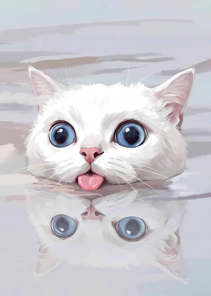 Cute White Cat Sticking Tongue Out