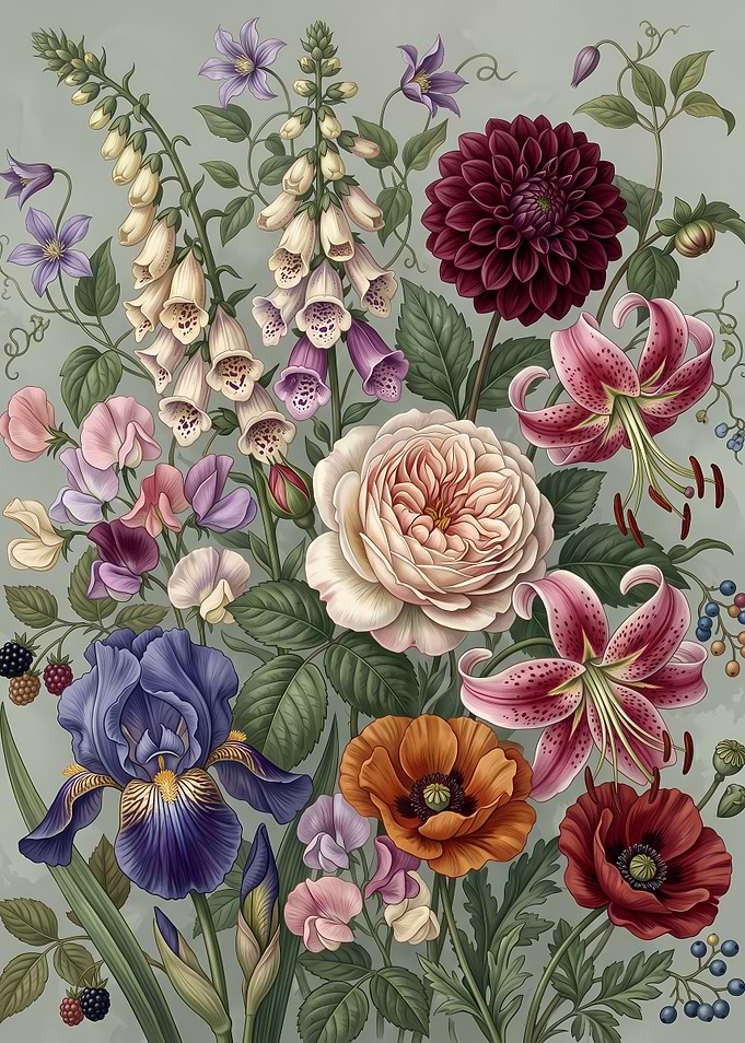 Botanical Garden Floral Illustration