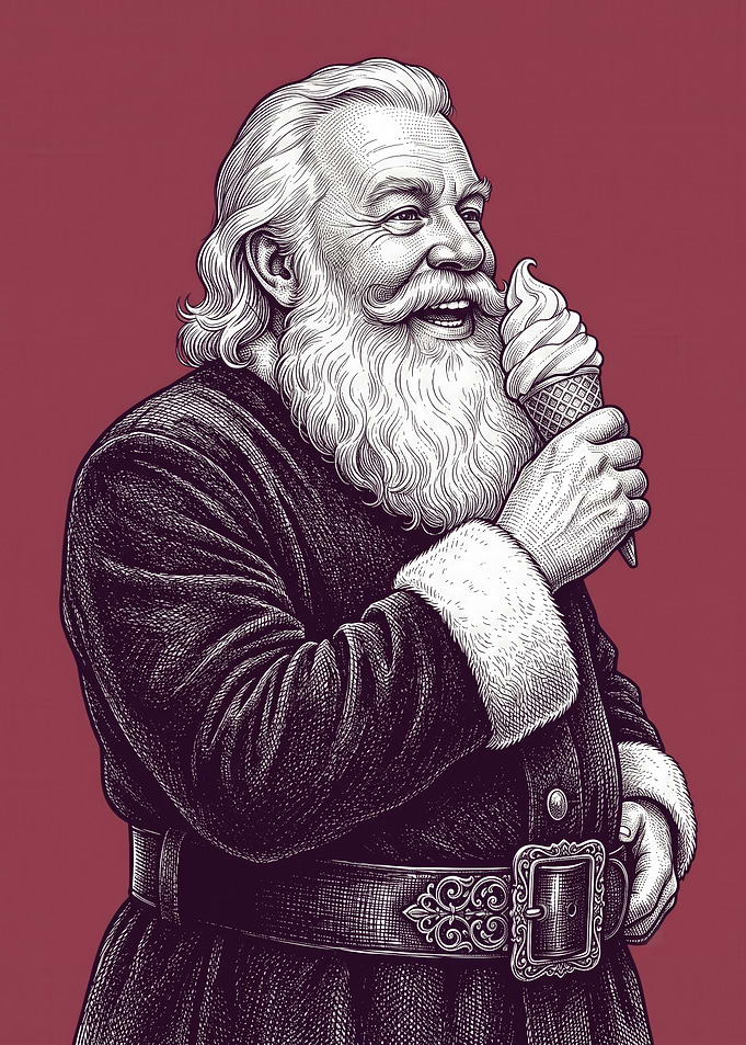Santa Claus Eating Ice Cream