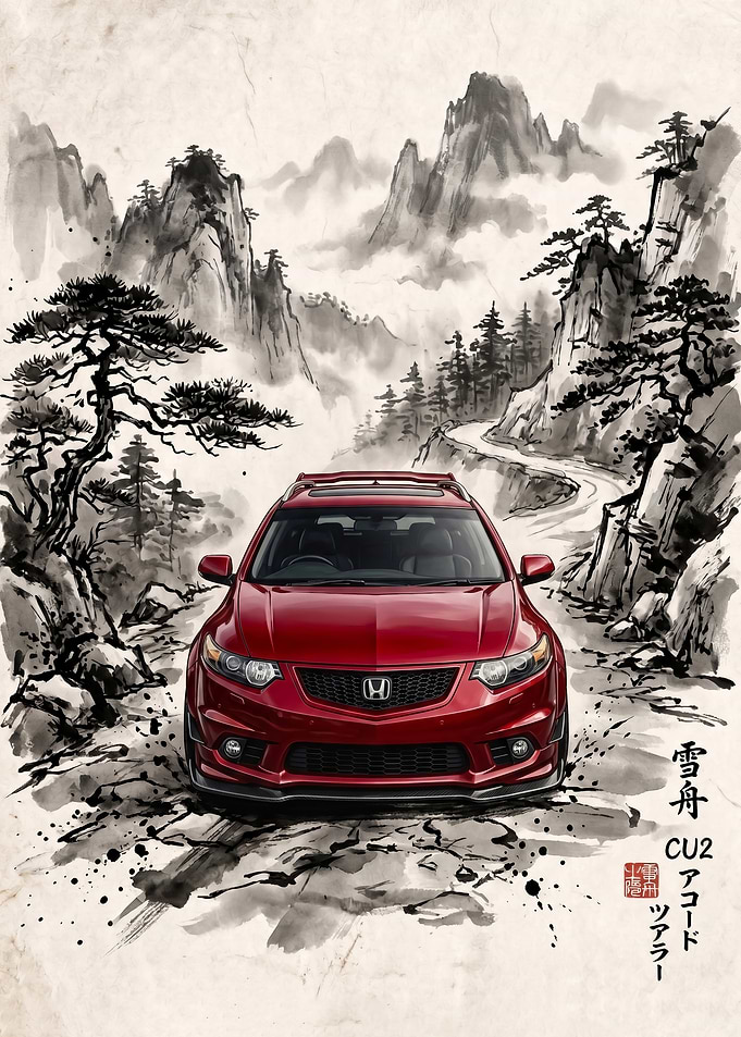 sleek Accord CU2 Ink Wash Painting japan art poster