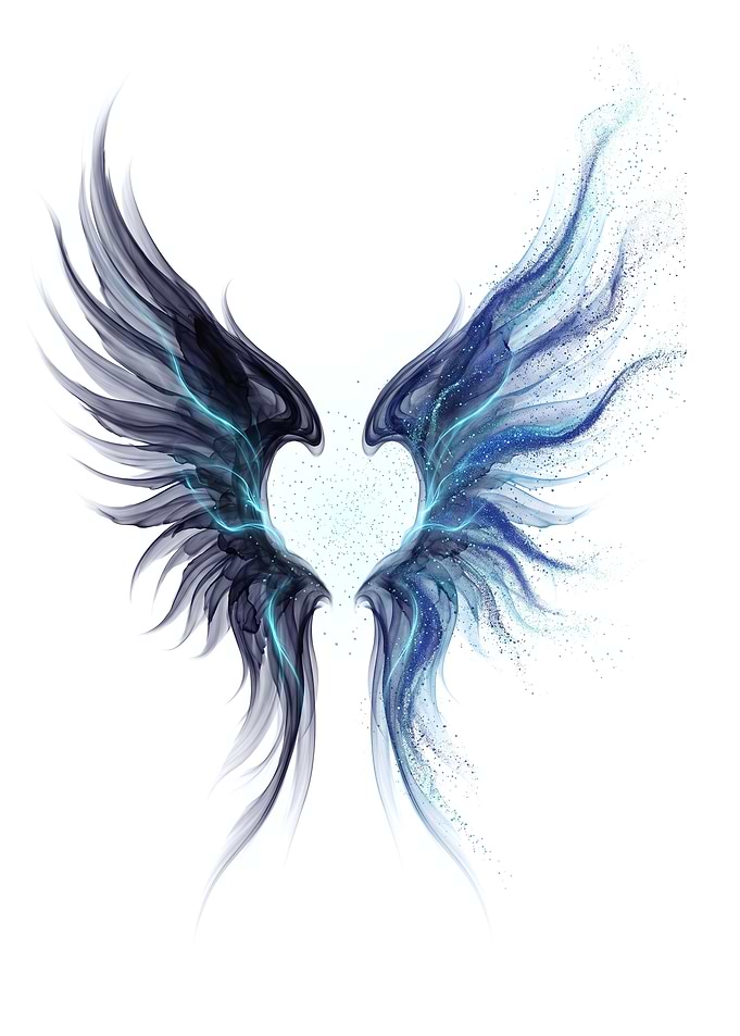Ethereal Blue and Black Angel Wings
