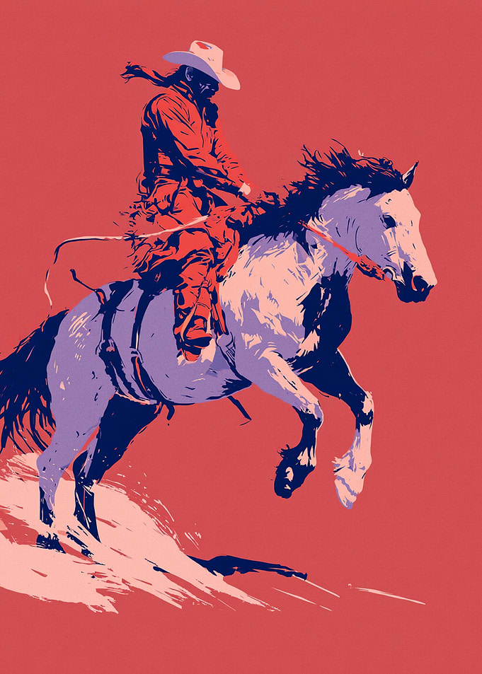 Stylized Cowboy Riding Bucking Horse