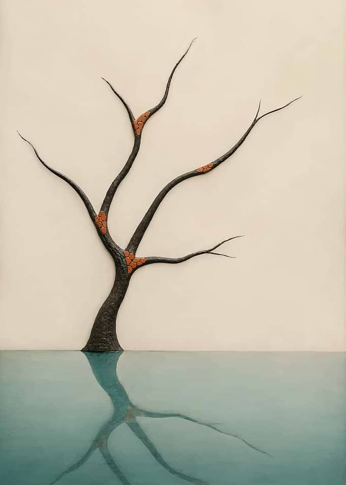 Minimalist Tree Sculpture Over Water