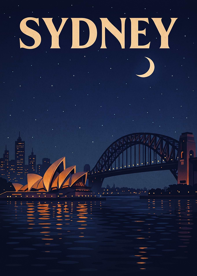 Sydney Harbour Night Travel Poster