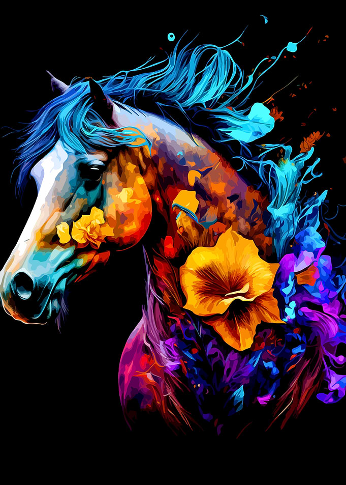 Vibrant Floral Horse Portrait