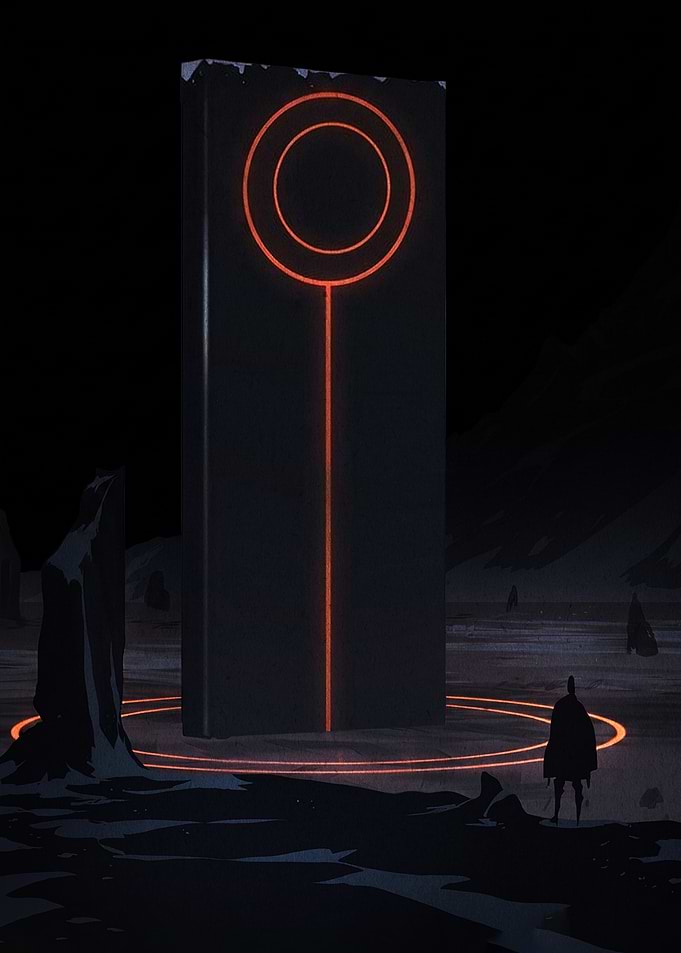 Mysterious Glowing Monolith in Darkness