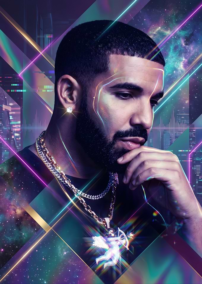 Drake Neon Cyberpunk Portrait