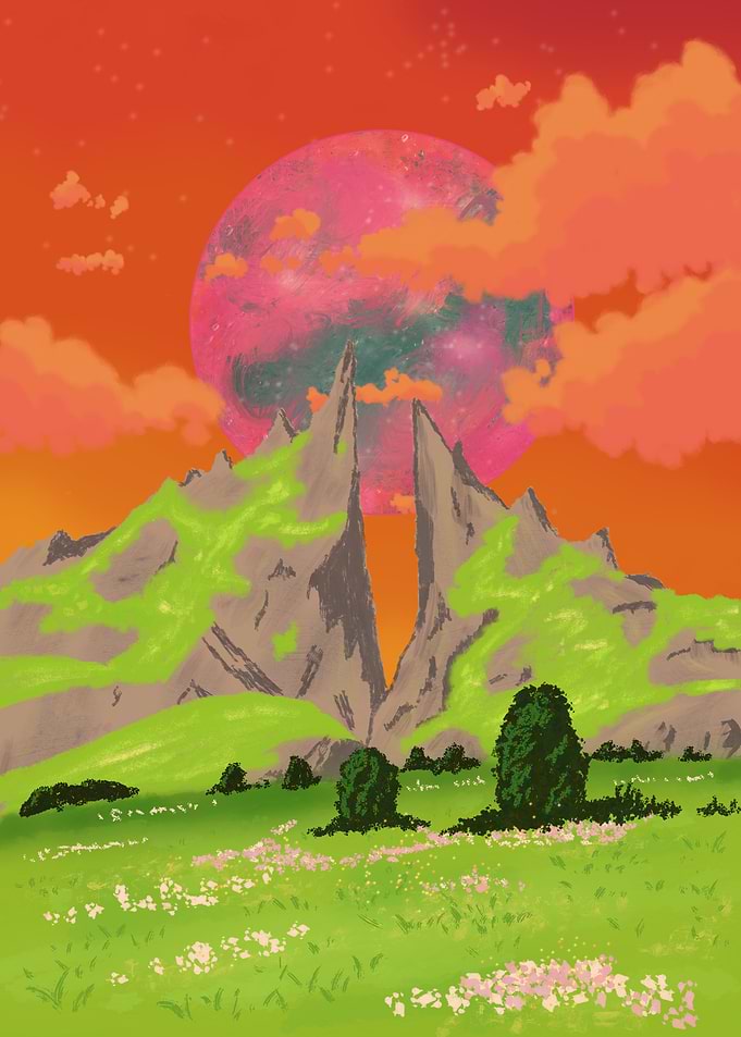 Mountain Landscape with Moon