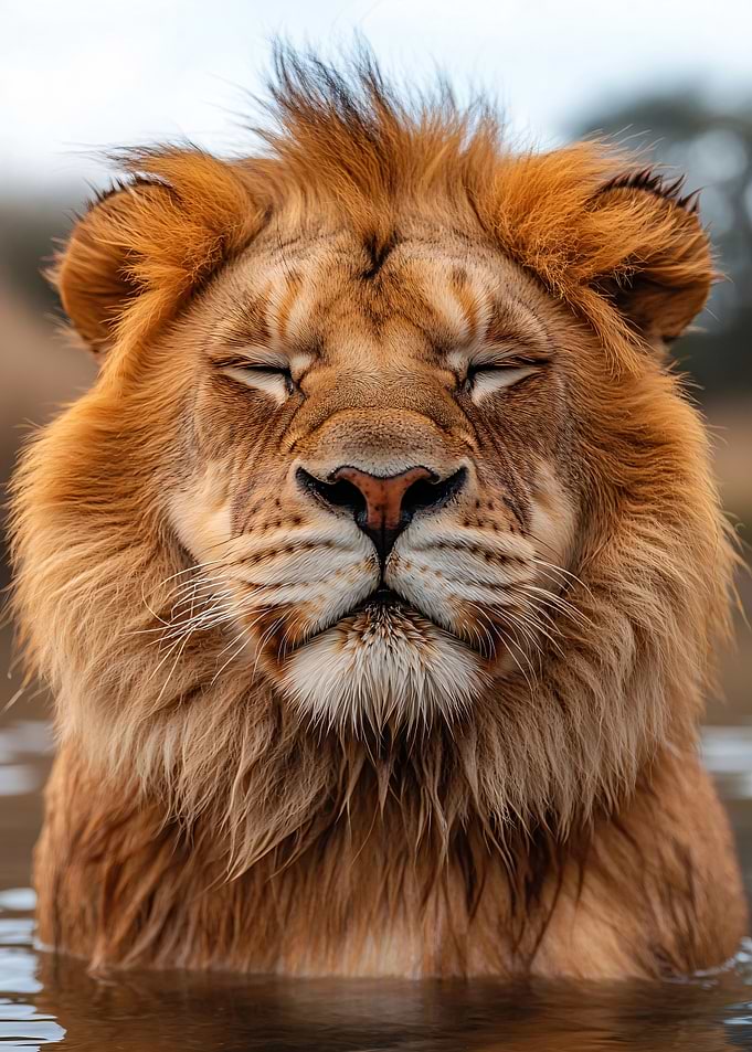 Majestic Lion Resting in Water