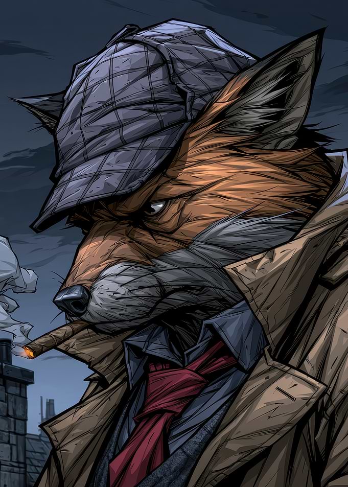 Detective Fox in Sherlock Holmes Attire