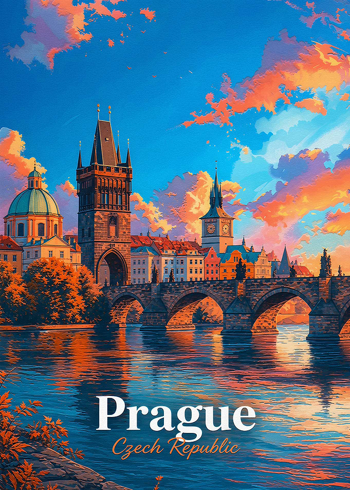 Prague Charles Bridge Sunset Poster