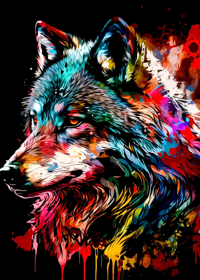 Vibrant Colorful Wolf Portrait