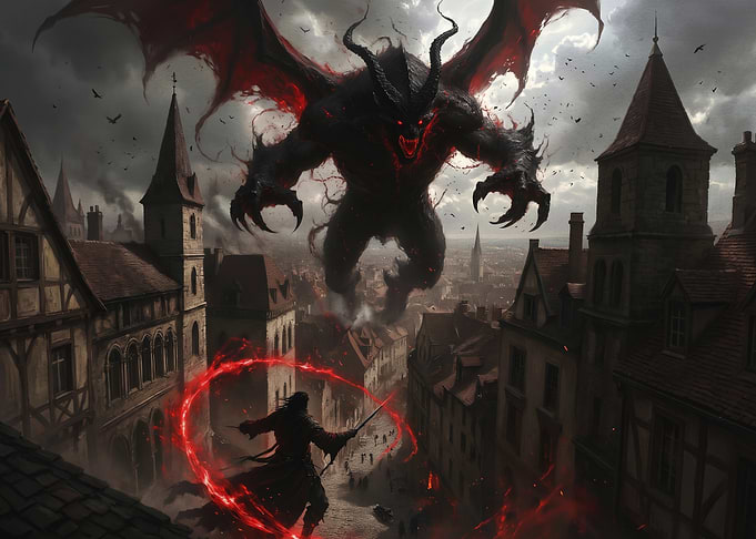 Demon Confrontation in Medieval City